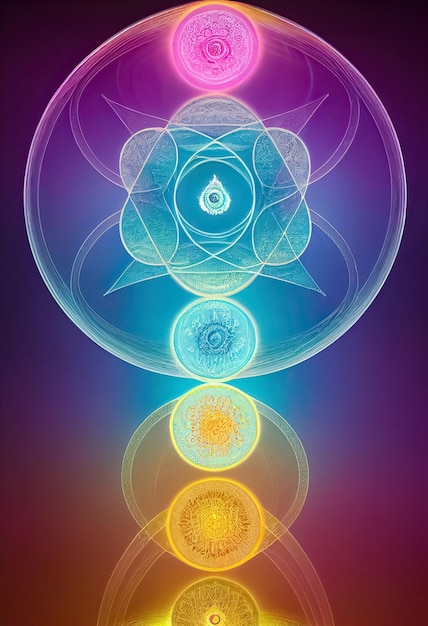 Abstraktes Design des astralen spirituellen Energiefeldes Chakra Chakra-Mandala-Blume 3D-Illustration