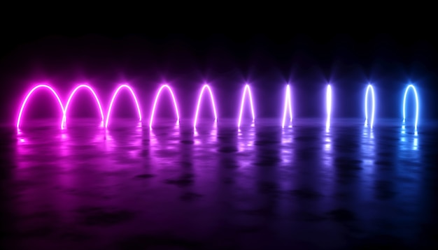 Abstraktes Design mit Neonlaserglühen auf einem dunklen Hintergrund, 3d Illustration