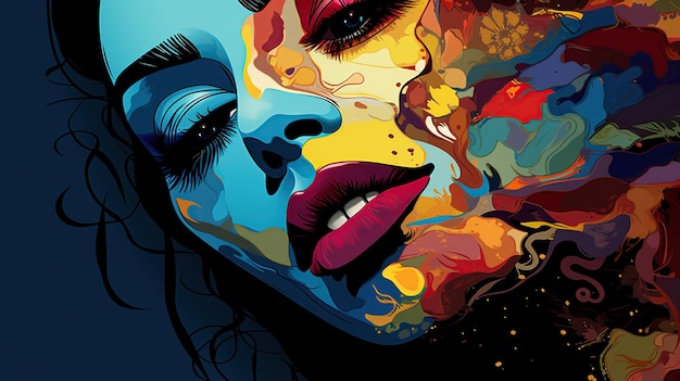 Abstraktes, farbenfrohes, mit Aquarellen bemaltes Frauenkopf im Stil einer KI-generierten Abbildung