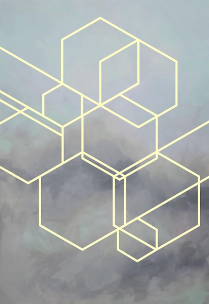 Abstraktes farbenfrohes Pastellaquarell mit Platz für Ihr Design oder Ihre Einladungskarte Hexahedron digitale geometrische Abstraktion mit Linien und Punkten