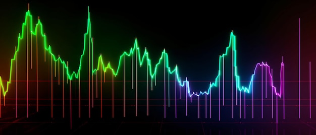 Abstraktes Finanzdiagramm mit Aufwärtstrendlinien-Kerzendiagramm im Aktienmarkt auf Neonlichtfarbe