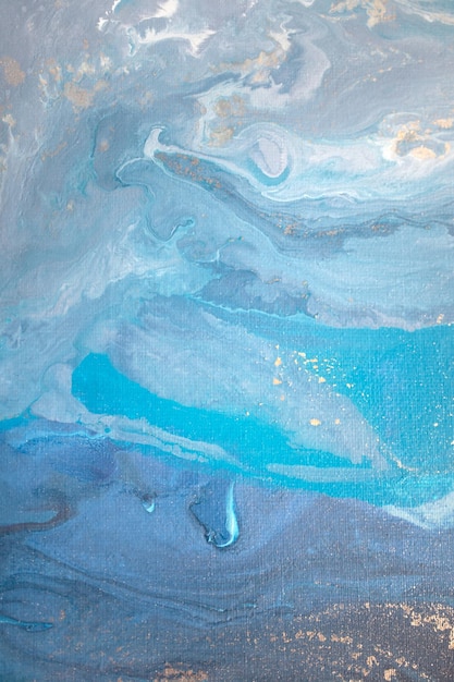 Abstraktes flüssiges Acrylgemälde mit marmoriertem blauen abstrakten Hintergrund