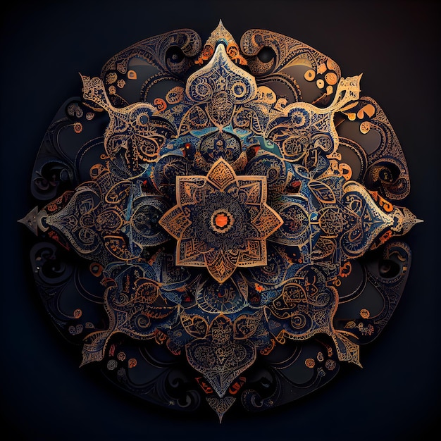 Abstraktes fraktales Mandala auf einer schwarzen Hintergrundillustration