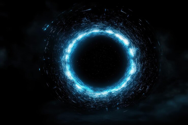 Foto abstraktes futuristisches wurmlochportal im dunklen weltraum