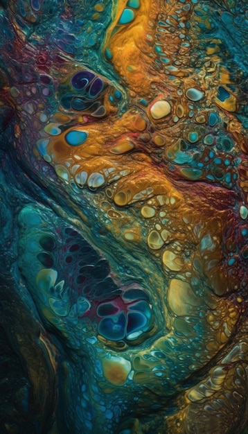 Abstraktes Gemälde eines bunten Wirbels aus flüssiger und wassergenerierender KI