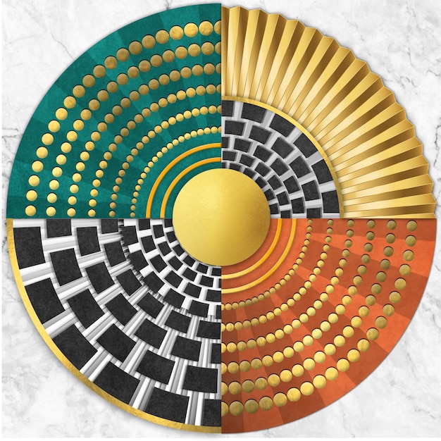 Abstraktes geometrisches Kreiskunstmuster, kreatives hängendes Bild, goldener Kreis