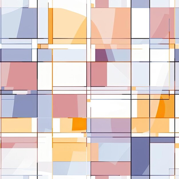 Abstraktes geometrisches Muster mit Quadraten und Linien in durchscheinenden Farben