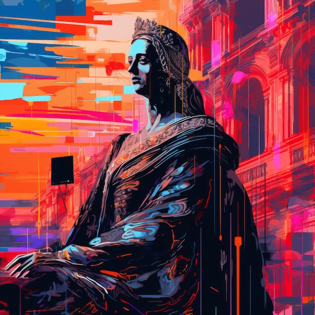 Abstraktes italienisches Statuengemälde mit einem Y2k-Databending-Twist