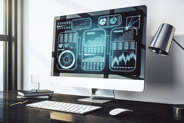 Abstraktes kreatives Statistikdatenkonzept auf modernem Laptop-Bildschirm 3D-Rendering