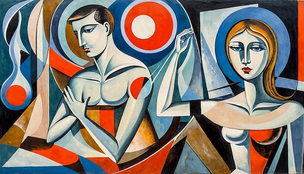 Abstraktes künstlerisches Gemälde einer jungen Frau und eines Mannes