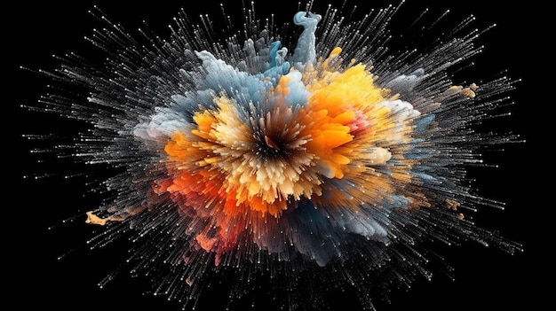 Abstraktes Kunstwerk mit einer Explosion von Partikeln, das eine fesselnde und visuell dynamische Komposition mit einem Hauch von Abstraktion im Bereich der abstrakten Kunst und Grafik „Generative Ai“ zeigt