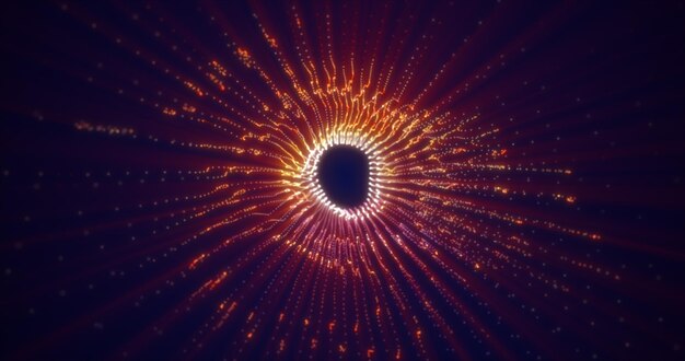 Abstraktes leuchtendes Licht hitech Energie gelber Tunnelrahmen von Linien und Partikeln