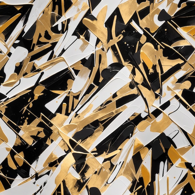 Abstraktes Ölgemälde, nahtloses Muster, Schwarz-Weiß-Gold, Kunstwerk, Hintergrund, ai generiert