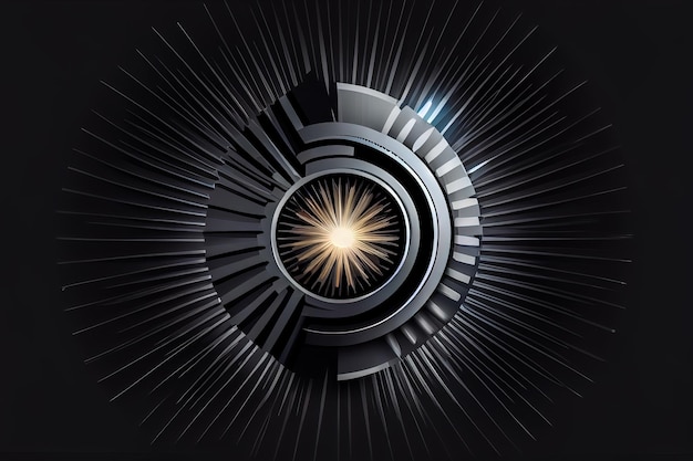 Abstraktes Logo aus geometrischen silbernen Formen auf schwarzem Hintergrund Generative KI