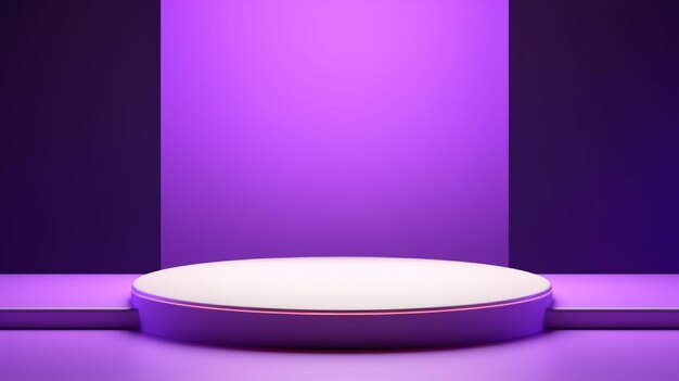 Abstraktes, minimalistisches Produktpodest mit violetten LEDs.