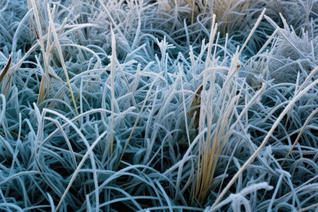 Abstraktes Muster von Frost auf Gras, das eine natürliche Textur erzeugt, die mit generativer AI erstellt wurde