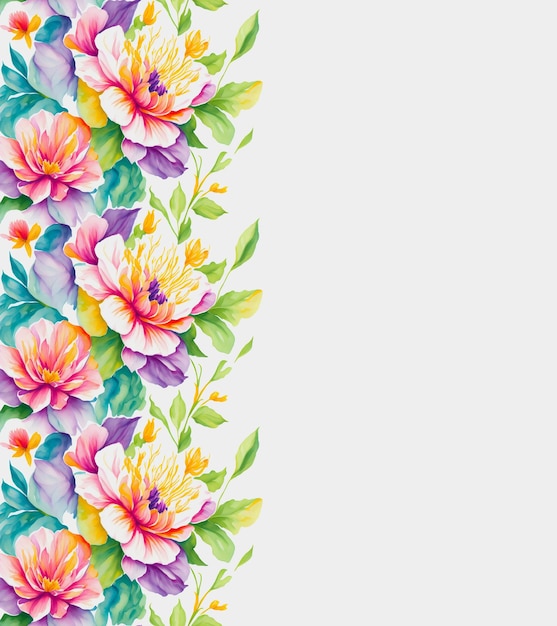 Abstraktes nahtloses Banner mit Aquarellhintergrund von Blumen auf weißem Hintergrund AI generative Kunst