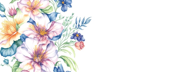 Abstraktes nahtloses Banner mit Aquarellhintergrund von Blumen auf weißem Hintergrund AI generative Kunst