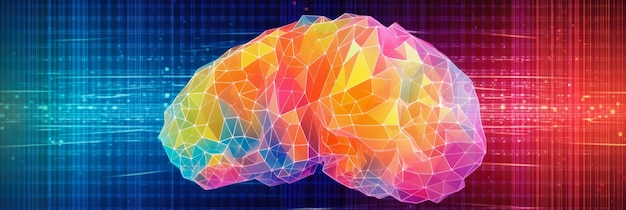 Abstraktes Panorama eines stilisierten menschlichen Gehirns aus digitalen Pixeln