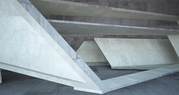 Abstraktes parametrisches Interieur aus Weiß und Beton mit 3D-Darstellung und Rendering von Fenstern