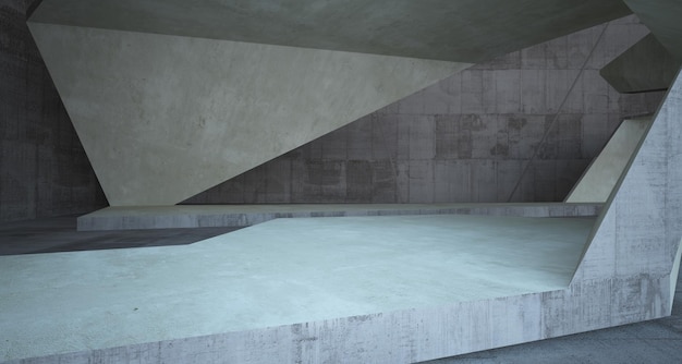 Abstraktes parametrisches Interieur aus Weiß und Beton mit 3D-Darstellung und Rendering von Fenstern