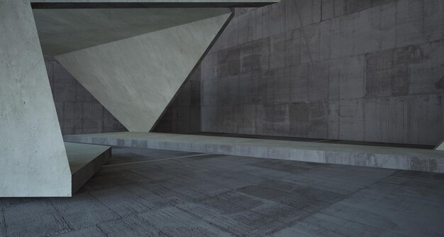 Abstraktes parametrisches Interieur aus Weiß und Beton mit 3D-Darstellung und Rendering von Fenstern