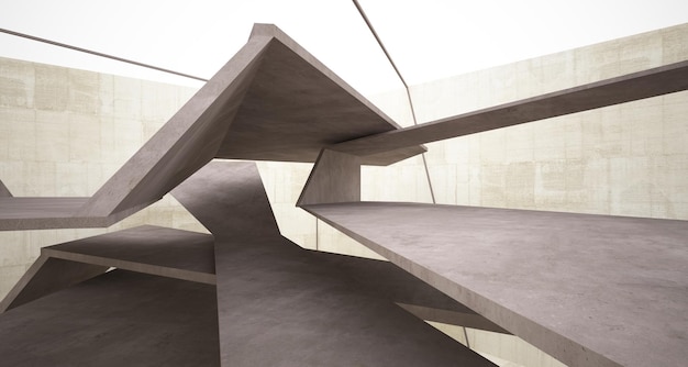 Abstraktes parametrisches Interieur aus Weiß und Beton mit 3D-Darstellung und Rendering von Fenstern