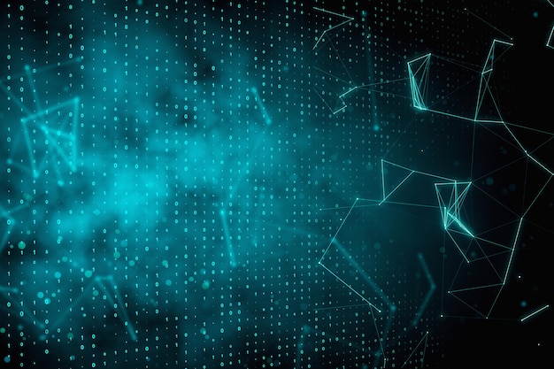 Abstraktes polygonales Hintergrundbild mit Binärcode Technologie und Designkonzept 3D-Rendering