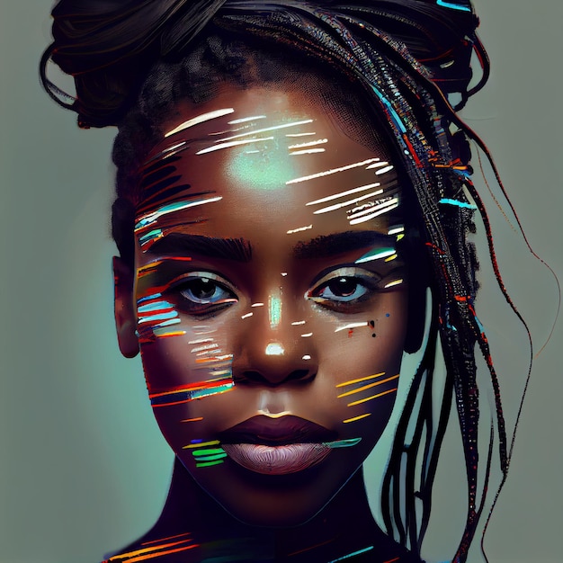 Abstraktes Porträt einer afroamerikanischen Frau mit Glitch-Effekt-Illustration Generative KI