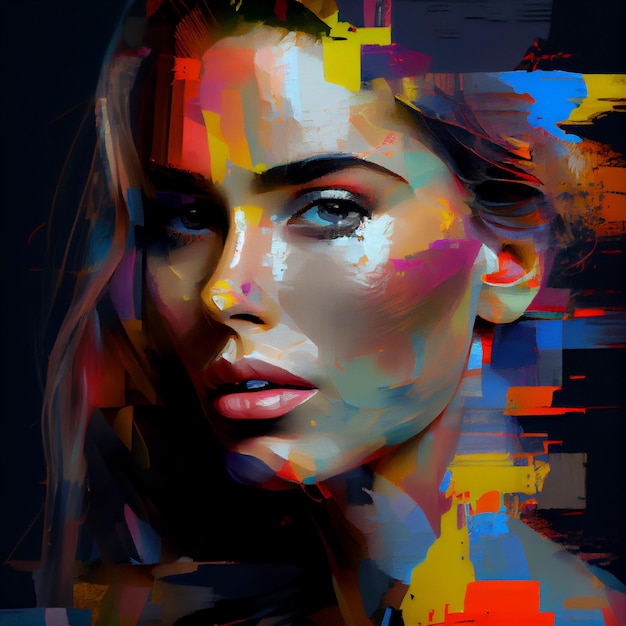 Abstraktes Porträt einer Frau mit Glitch-Effekt-Illustration Generative KI