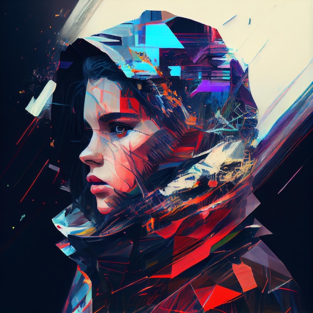 Abstraktes Porträt einer Frau mit Glitch-Effekt-Illustration Generative KI