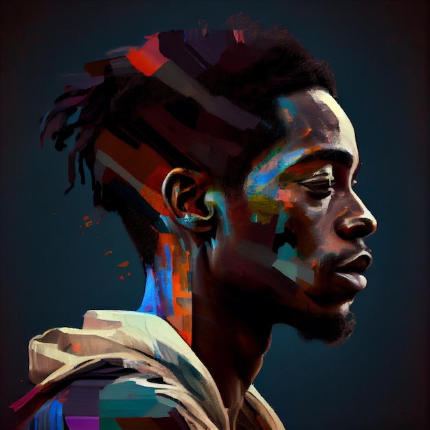 Abstraktes Porträt eines afroamerikanischen Mannes mit Glitch-Effekt-Illustration Generative KI