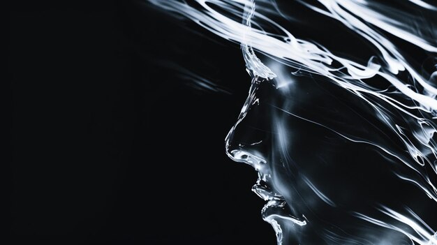 Abstraktes Rauchprofil, das einem menschlichen Gesicht auf schwarzem Hintergrund ähnelt
