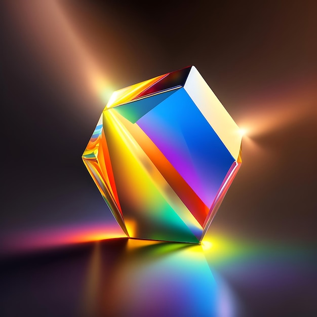 Abstraktes Regenbogenlicht und Sonnenschein durch ein Kristallprisma. Gebrochene Lichtstrahlen, leuchtende Farben
