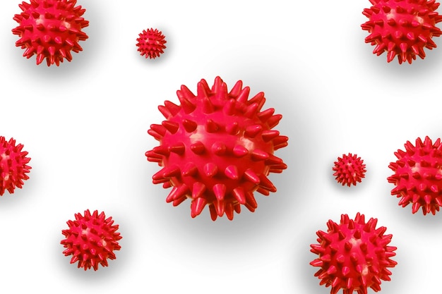 Abstraktes rotes Coronovirus-Molekül auf weißem Hintergrund Konzept der Ausbreitung des Coronovirus
