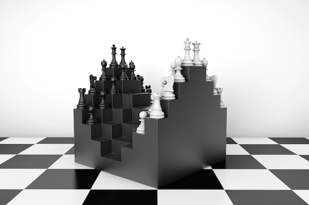 Foto abstraktes schachbrett und schachfiguren auf einem schachbretthintergrund
