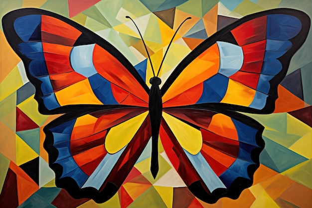 Abstraktes Schmetterlingsgemälde im Stil von Pablo Picasso, Insektentiere, Kunst, Illustration, generative KI