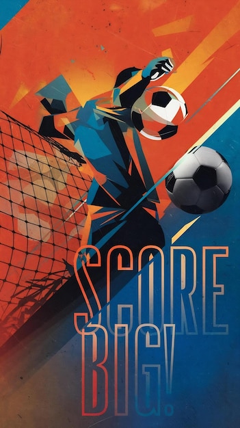 Abstraktes Sportposter Fußballspieler, der den Ball schlägt