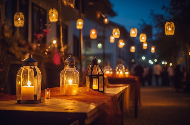 Abstraktes unscharfes Bild des Nachtfestes im Garten mit Bokeh für die Hintergrundnutzung Konzept der Vintage-Töne