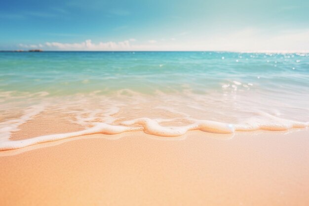 Abstraktes verschwommenes Bild von tropischem schönem Sandstrand und klarem Wasser mit Kopierraum Sommer