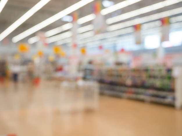 Abstraktes verschwommenes Supermarkt-, städtisches Lebensstilkonzept. Flacher DOF