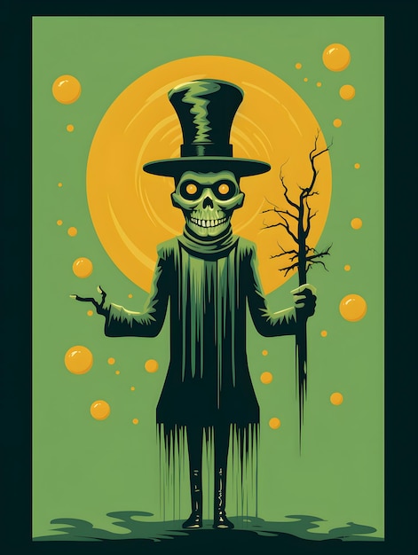 Abstraktes Vintage-Halloween-Poster mit Skelett