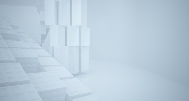 Abstraktes weißes architektonisches Interieur aus einer Reihe von weißen Würfeln mit großen Fenstern 3D