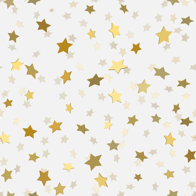 Abstraktes weißes modernes nahtloses Muster mit goldenen 3D-Sternen Vektorillustration Glänzender Hintergrund