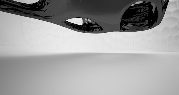 Abstraktes weißes und schwarzes glattes parametrisches Interieur mit 3D-Darstellung und Rendering von Fenstern