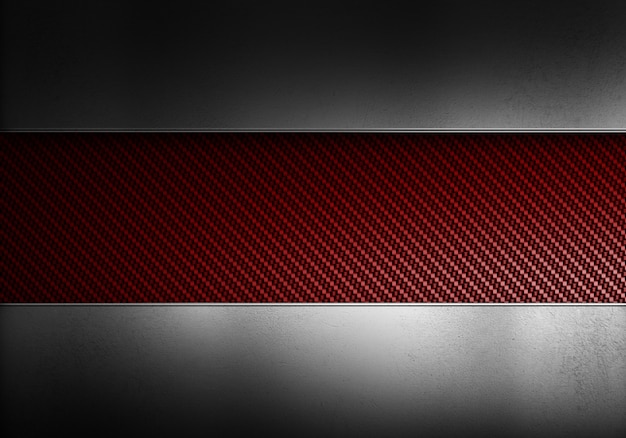 Foto abstrata moderna fibra de carbono vermelho com placas de metal polidas. design de material texturizado para plano de fundo, papel de parede, design gráfico