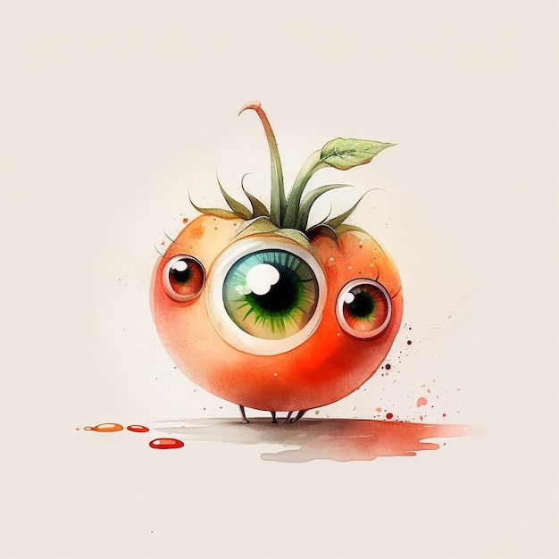 Abstrato Aquarela Frutas e Legumes Bonitos Kawaii Olhos Grandes Coloridos