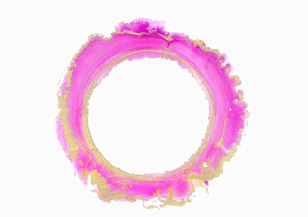 Foto abstrato aquarela rosa e dourado, círculo, pinceladas de tinta design isolado