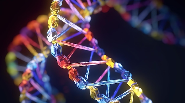 Abstrato azul e roxo 3d Hélice de molécula de DNA Estilo abstrato de quadro de néon Generative AI