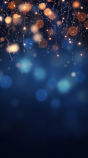 Foto abstrato azul escuro e fundo de partículas de ouro luz dourada de natal derrama partículas de bokeh sobre um fundo de azul marinho ideia de feriado de aparência de folha de ouro generative ai